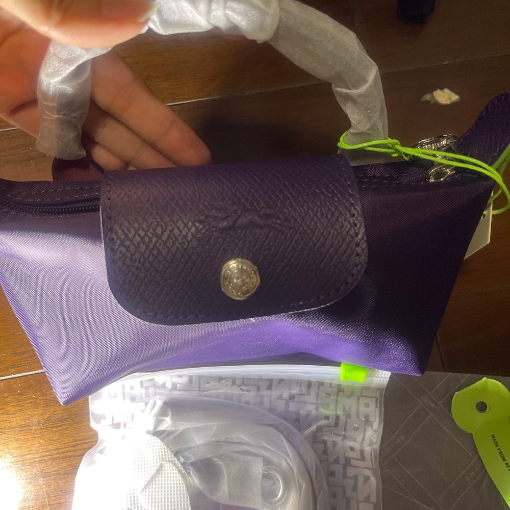 Longchamp Purple Nylon Mini Shoulder Bag with Textured Flap - Picture 2 of 6